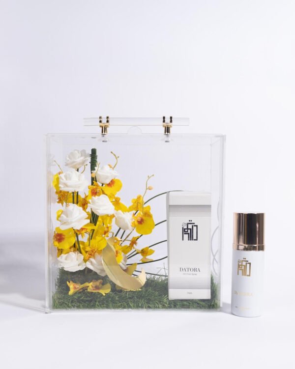 Gift box of Datura perfume, Dhi perfume and incense 25,000 KD  Sold Out Datura perfume box, incense burner and incense 25,000 KD  30ml perfume with one and a half tolas of maamoul 15,000 KD  Datura perfume with incense, with an incense burner, tongs, and a mixture 45,000 KD  Sold Out A gift for your loved ones, consisting of an acrylic box decorated with roses, containing Datura perfume and a golden incense burner.